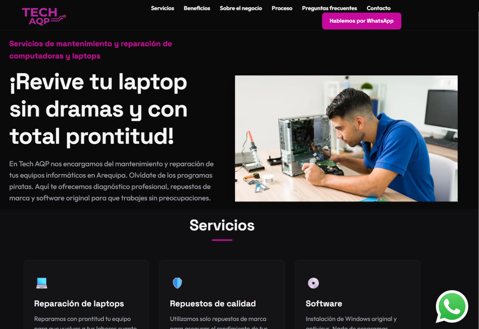 Ejemplo de landing page creada con Genera1Web